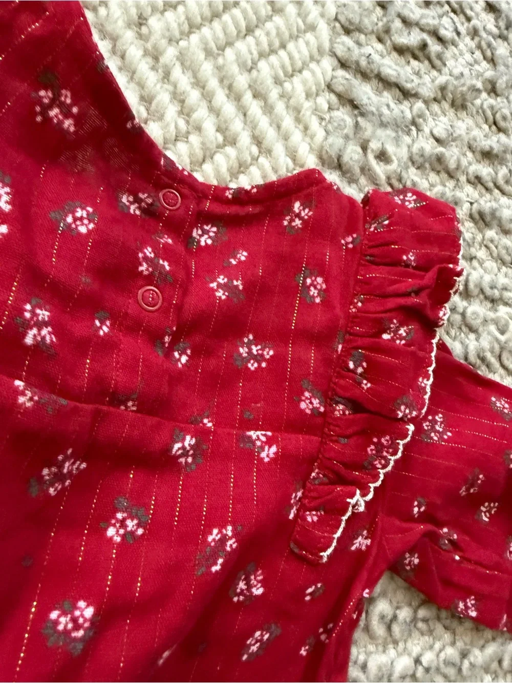 cloud island Red Floral Baby Romper with Gold Stitching 3-6 months nwt